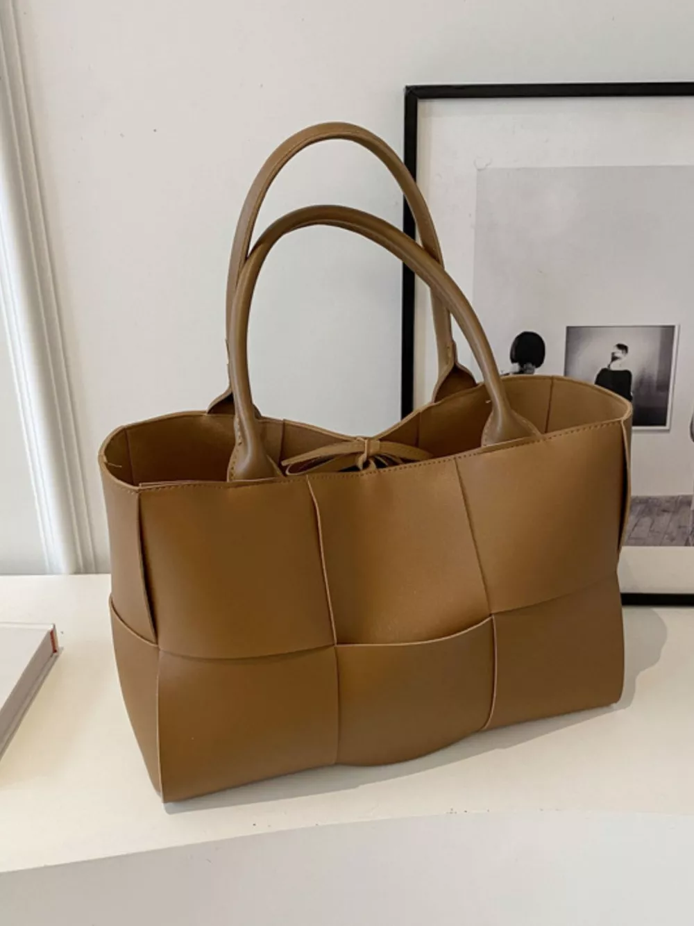 Woven Leather Tote Bag, image 3