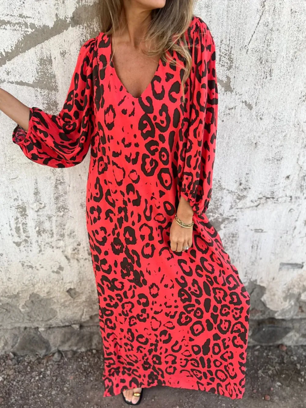 Full Size Printed V-Neck Dress with Pockets Plus Size, image 20