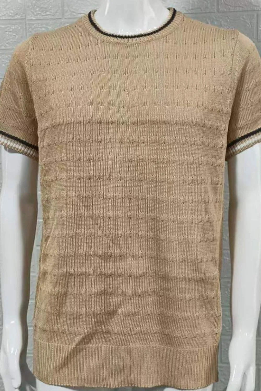Men's Plus Size Texture Round Neck Contrast Trim T-Shirt, image 5