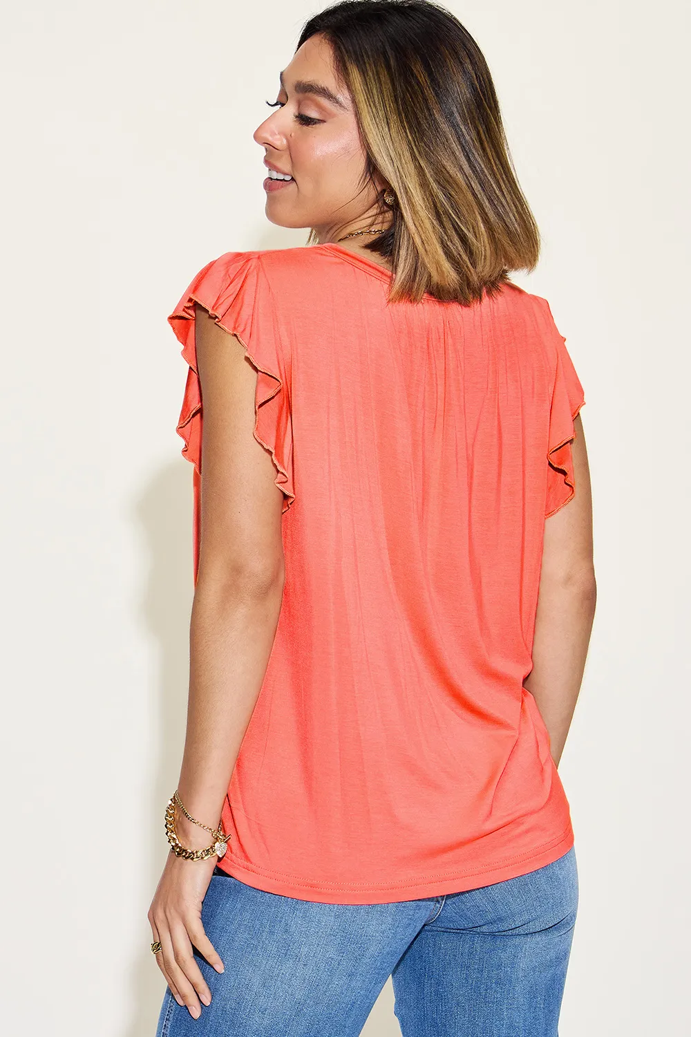 Full Size Bamboo Notched Ruffled Short Sleeve T-Shirt, image 14