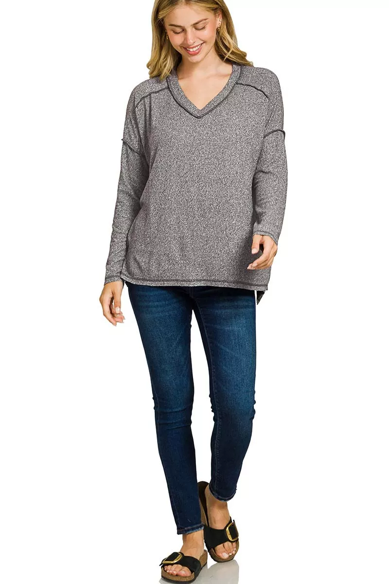 Soft Melange Hacci Exposed Seam Hi-low Tee, image 2