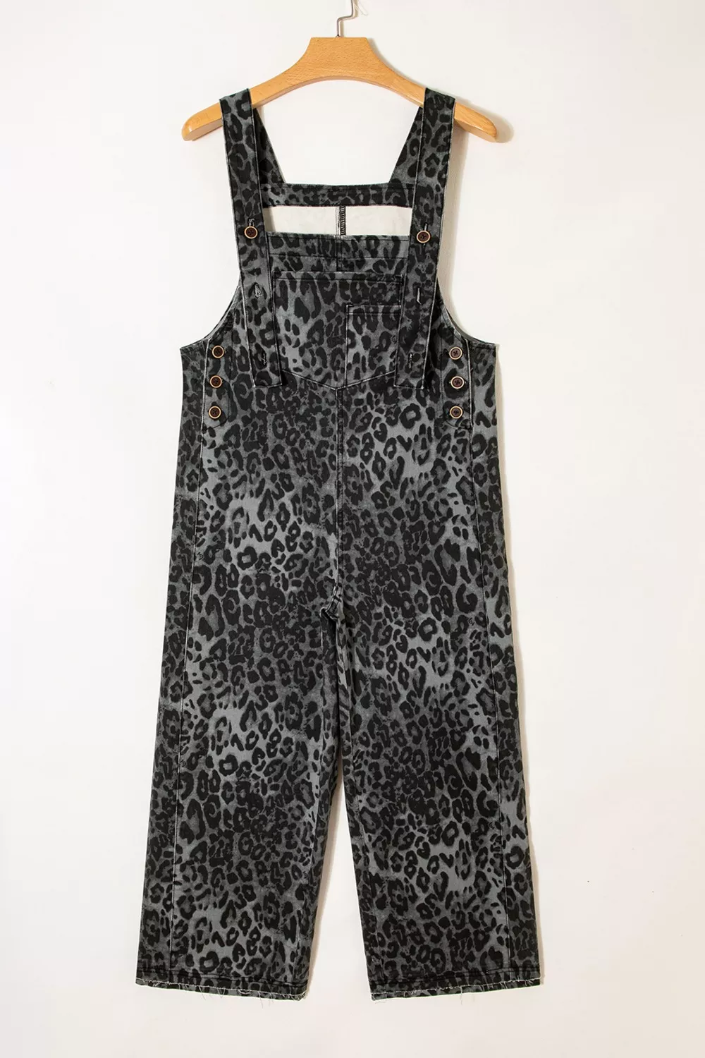 Leopard Print Button Adjustable Straps Cropped Loose Denim Overalls, image 5
