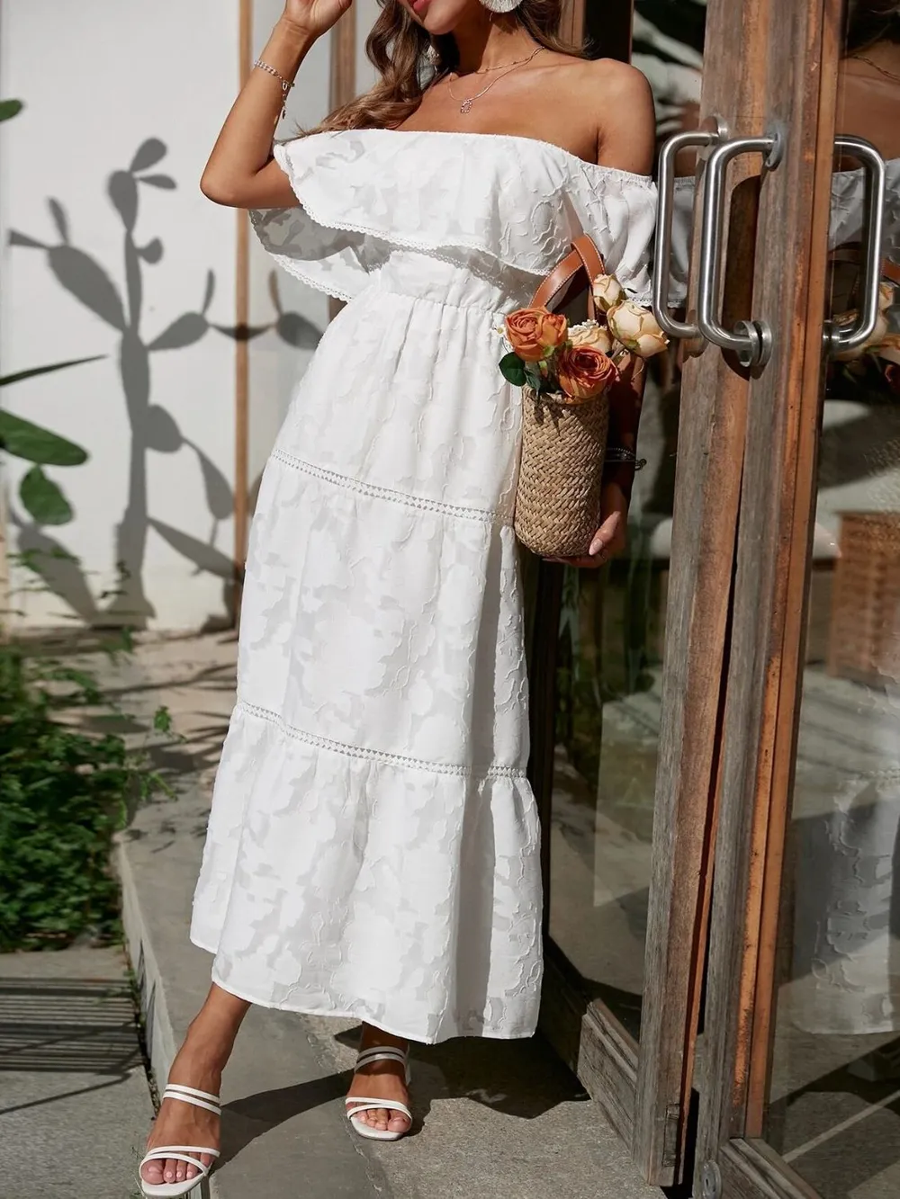 Ruched Off Shoulder Short Sleeve Midi Dress, image 8