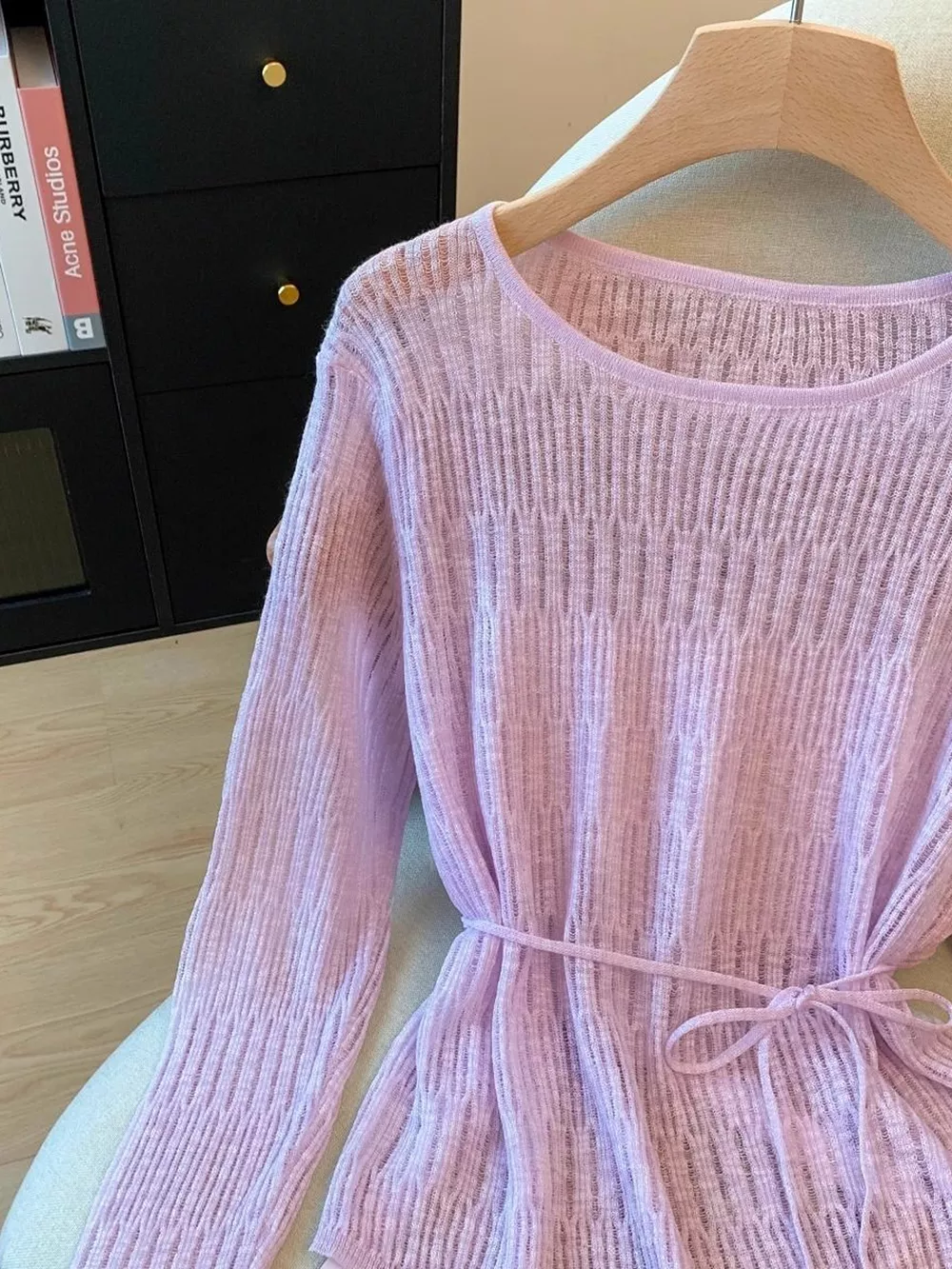 Long Sleeve Knit Top with Tie Detail, image 3