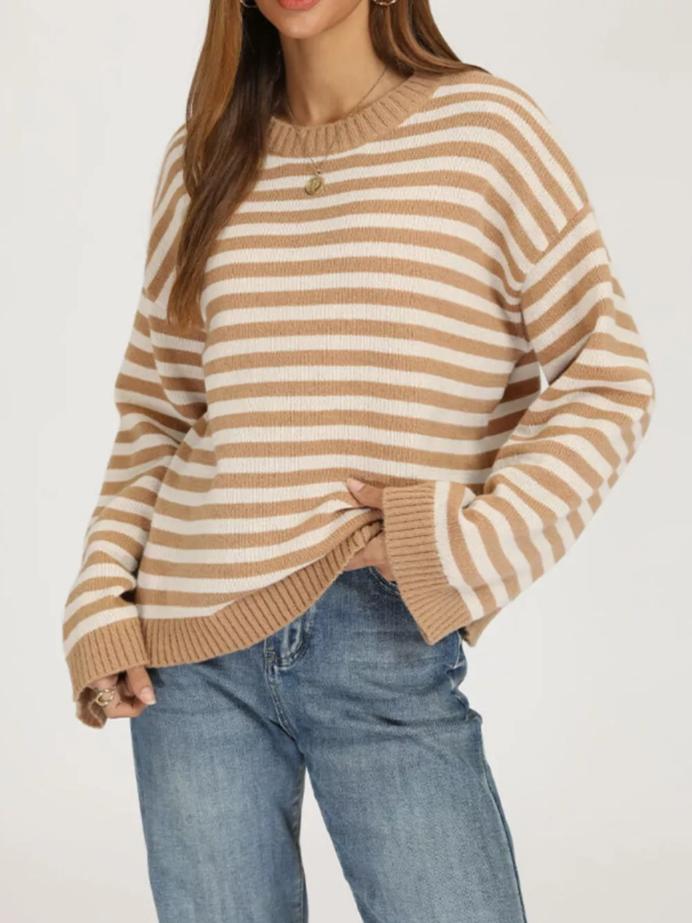 Striped Dropped Shoulder Sweater, image 4