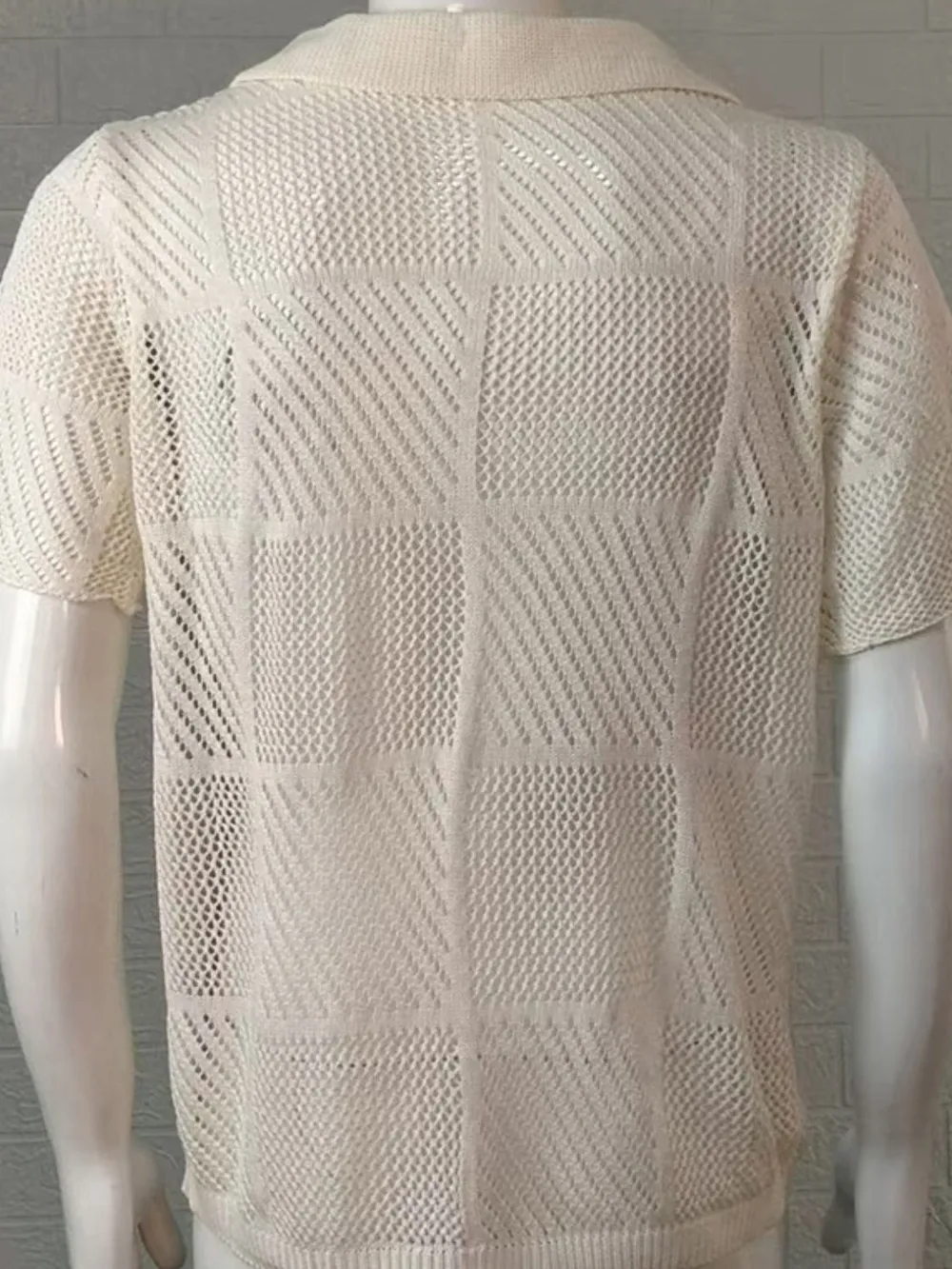 Men's Button Down Checkered Eyelet Shirt, image 4