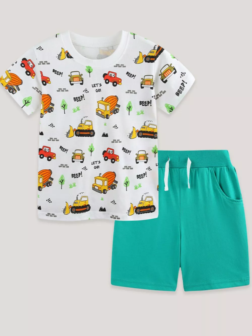 Children's Cartoon Vehicle Print Tee & Shorts Set, image 2