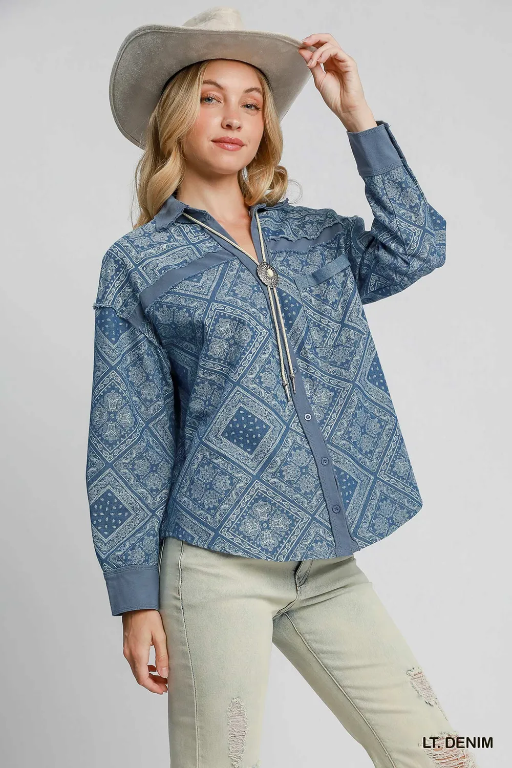 Paisley Print Denim Shirt Jacket, image 2
