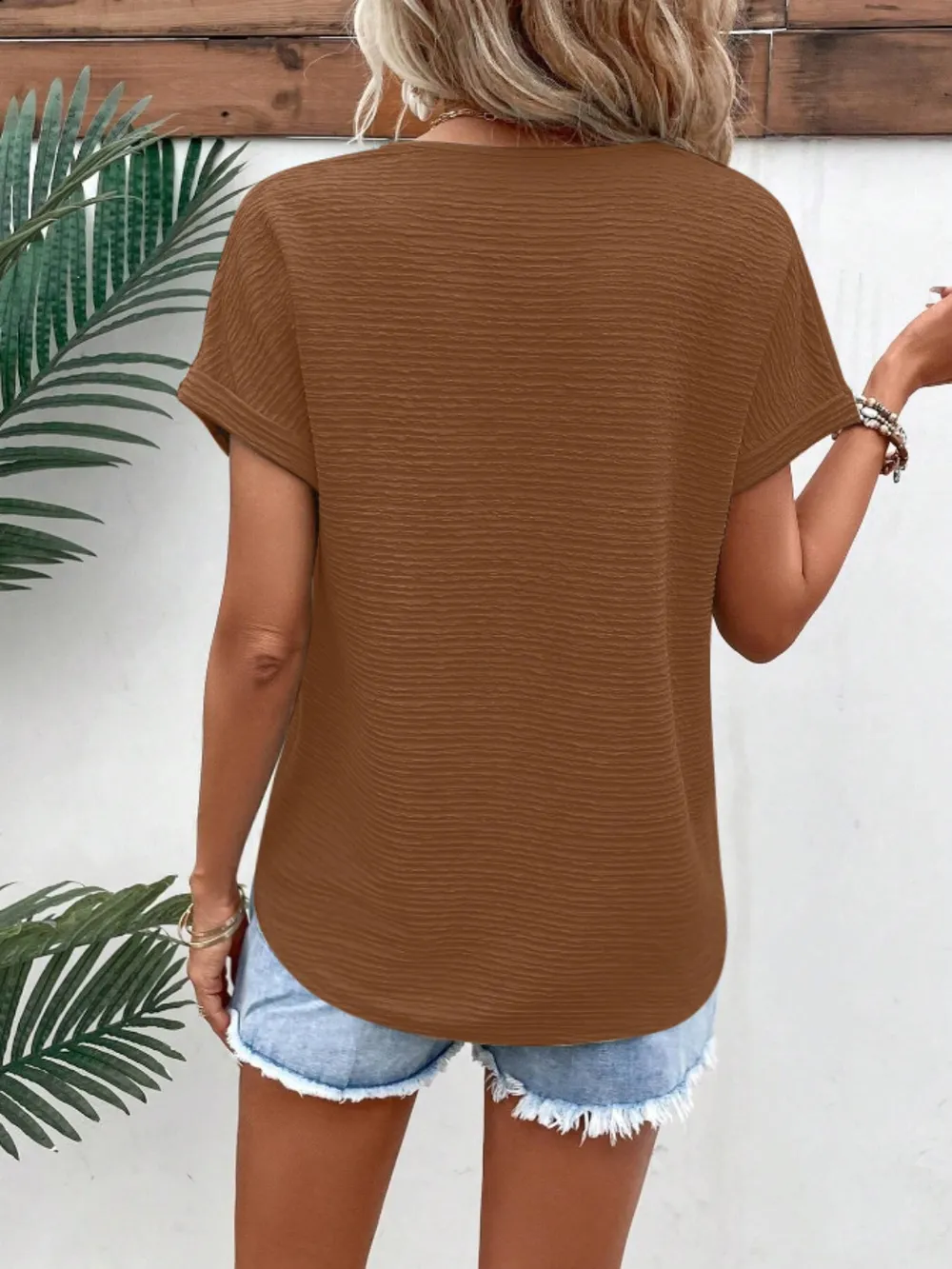 Textured Solid Color Short Sleeve Top, image 16