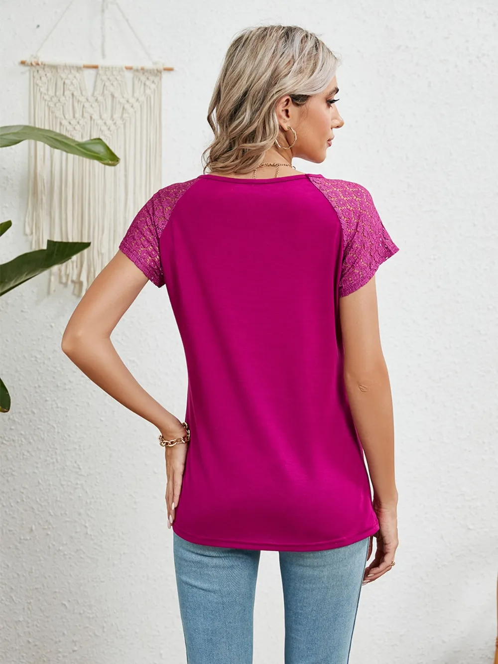Lace Detail Round Neck Short Sleeve T-Shirt, image 19