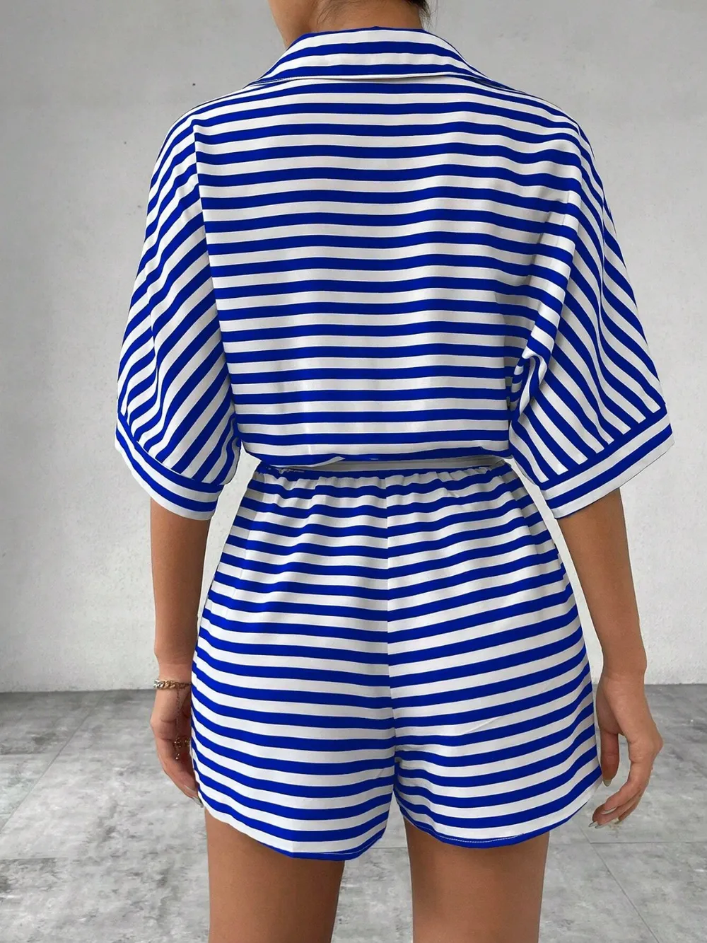 Tie Waist Half Button Striped Romper, image 13