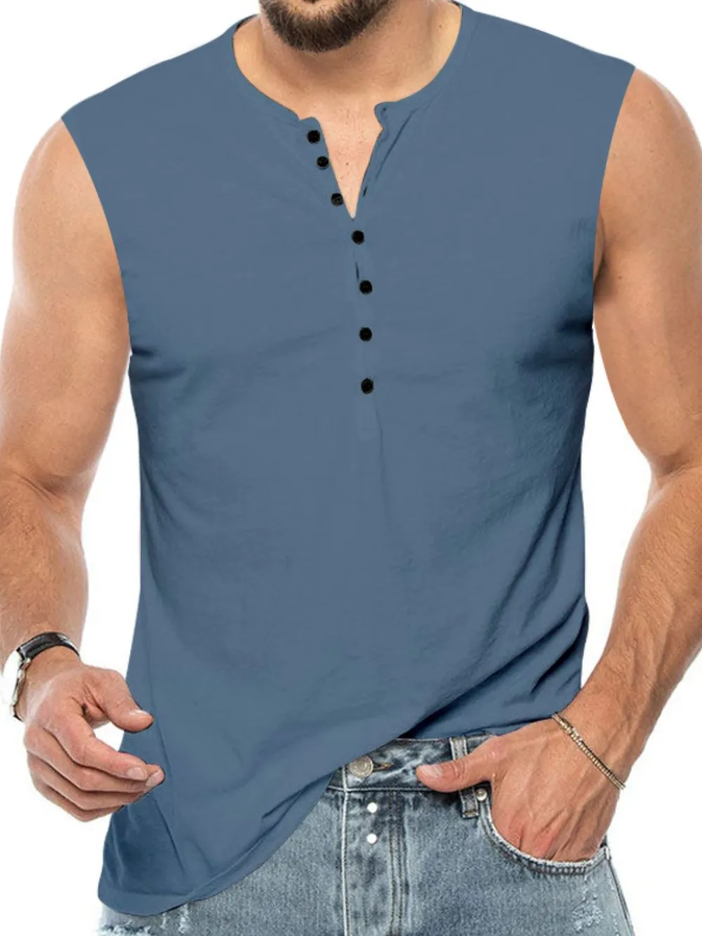 Men's Full Size Button Detail Tank Plus Size, image 4