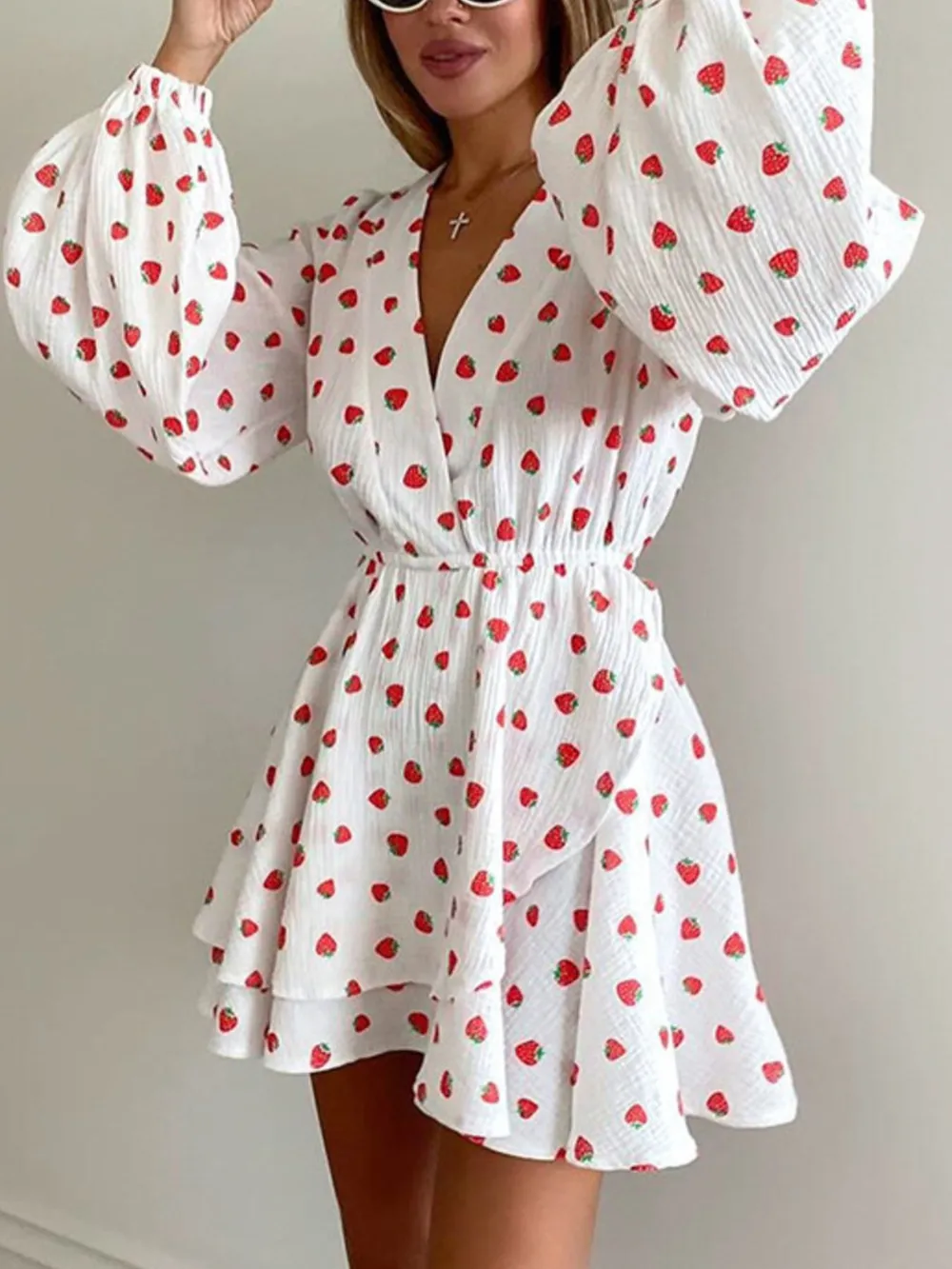 Strawberry Print Long Sleeve Mini Dress, image 4