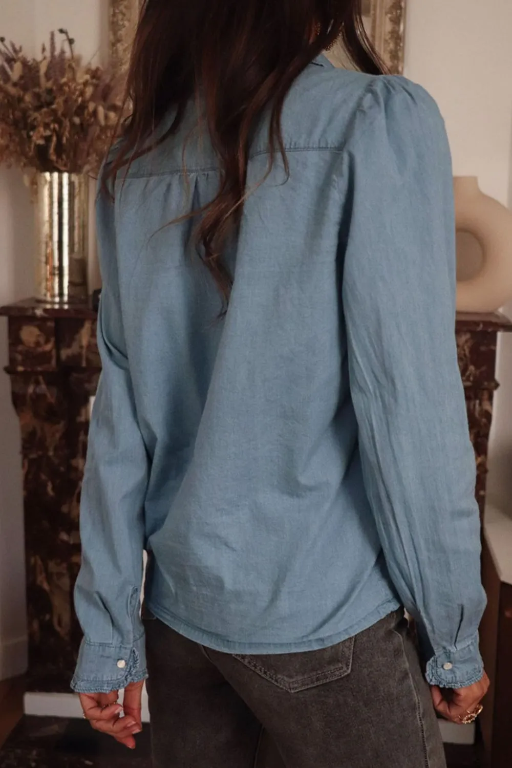 Button Up Long Sleeve Denim Top, image 5