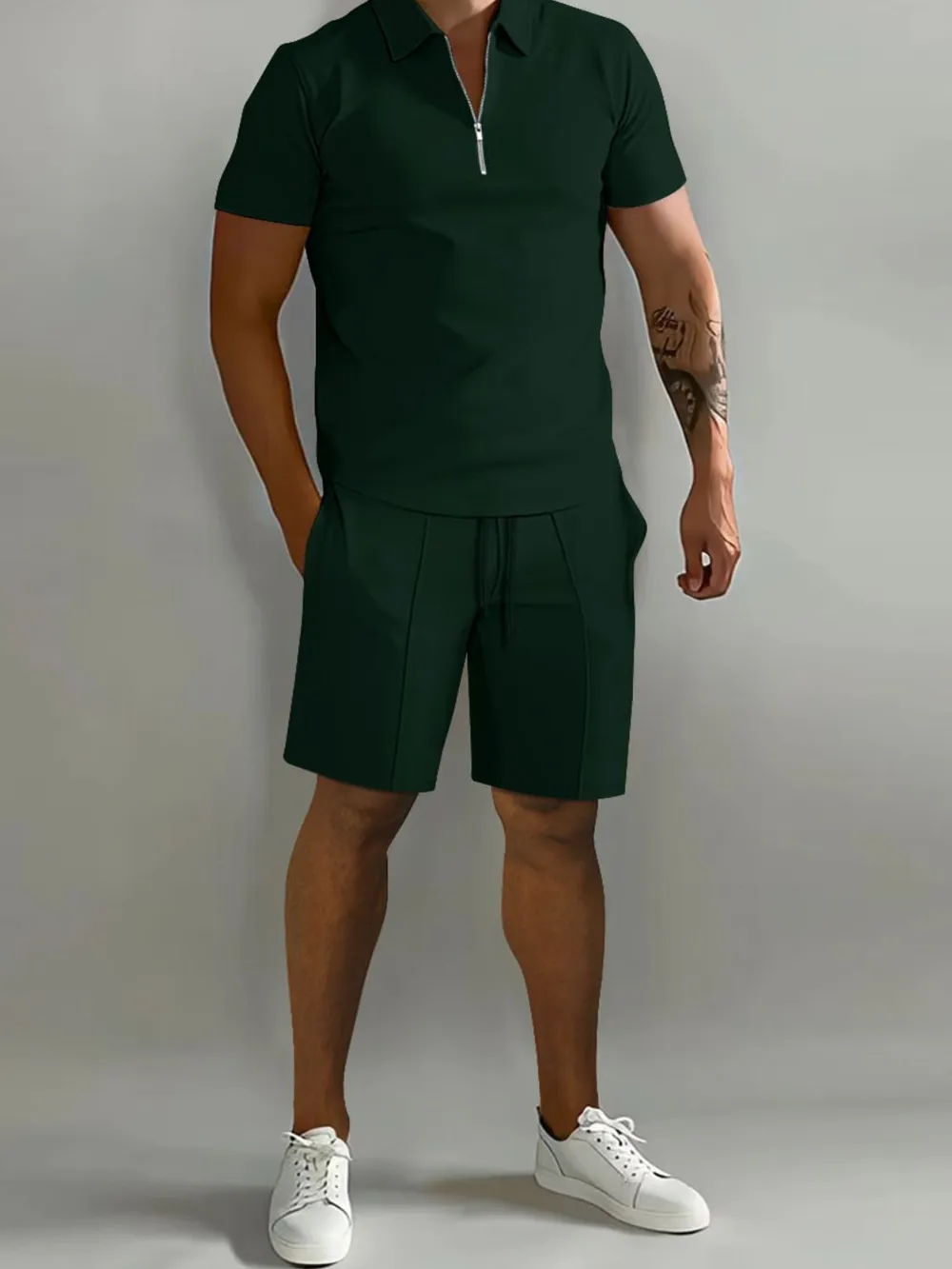Men's Full Size Collared Neck Short Sleeve Top and Shorts Set Plus Size, image 6