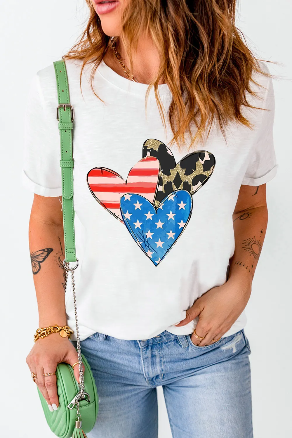 Heart Round Neck Short Sleeve T-Shirt, image 4