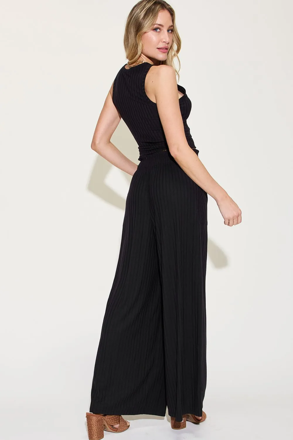Full Size Ribbed Tank and Wide Leg Pants Set, image 13