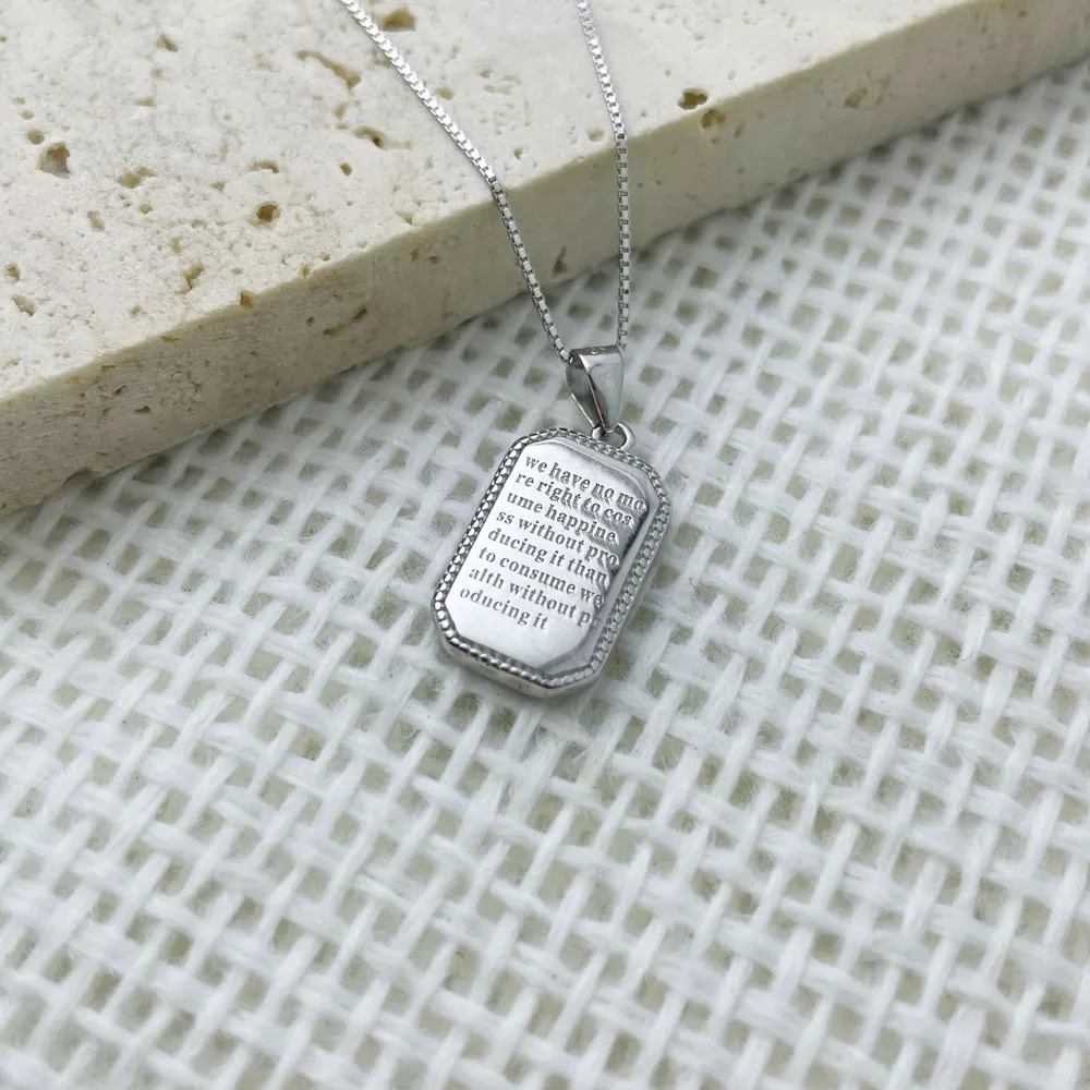 925 Sterling Silver Rectangle Pendant Necklace, image 2
