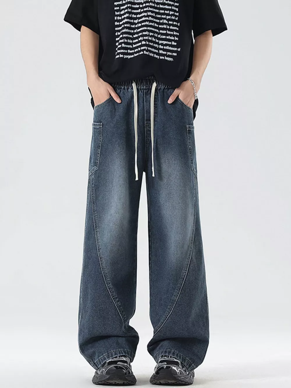 Men's Full Size Vintage Wash Wide Leg Jeans Plus Size, image 3