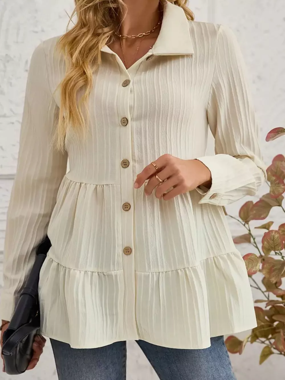 Button-Down Long Sleeve Tiered Shirt, image 6