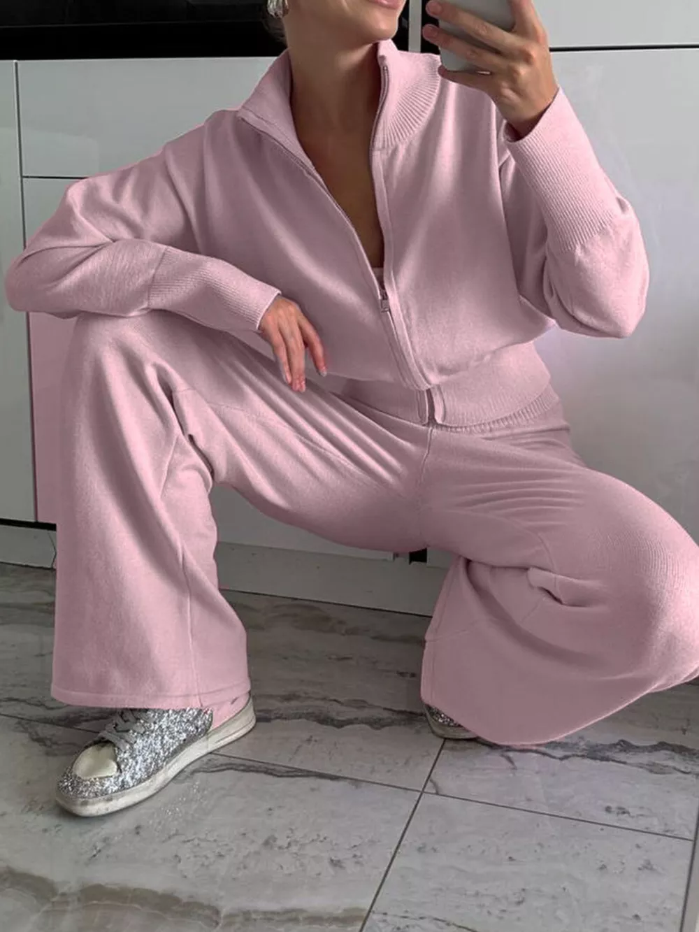 Zip Up Outerwear and Wide Leg Pants Set, image 15