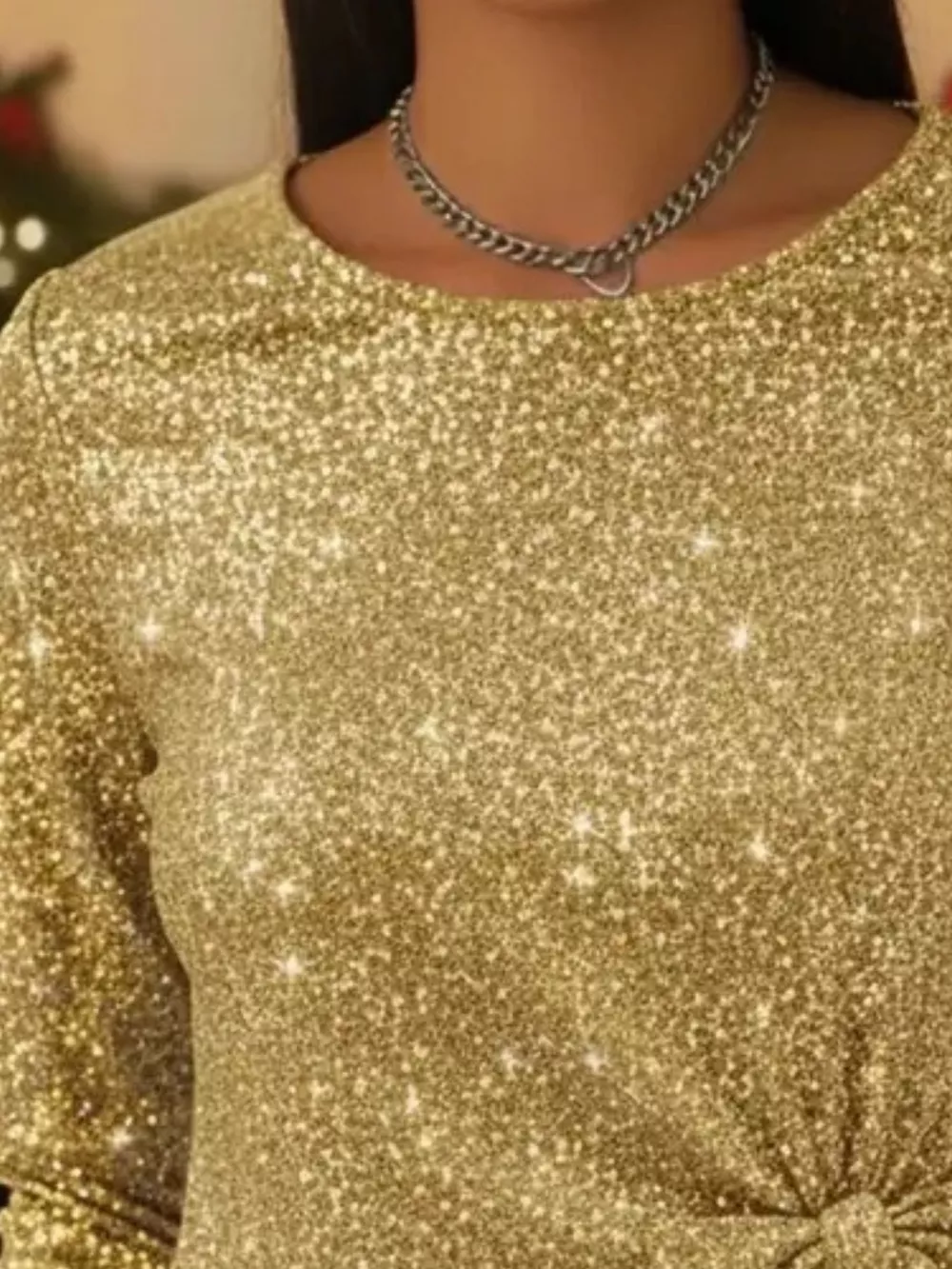 Full Size Sequin Bow-Knot Long Sleeve Top Plus Size, image 10