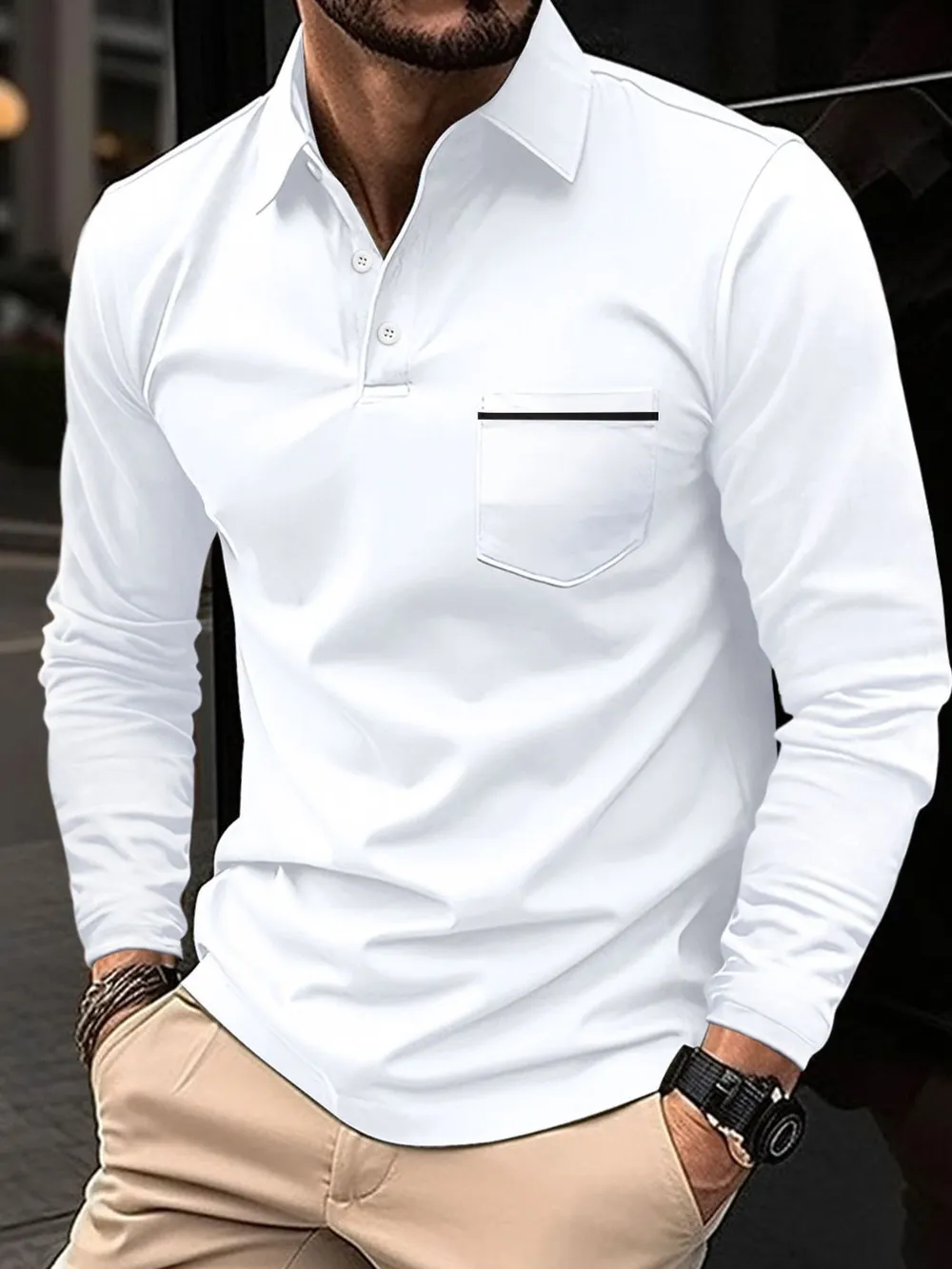 Men's Full Size Button Detail Long Sleeve Polo Plus Size, image 2