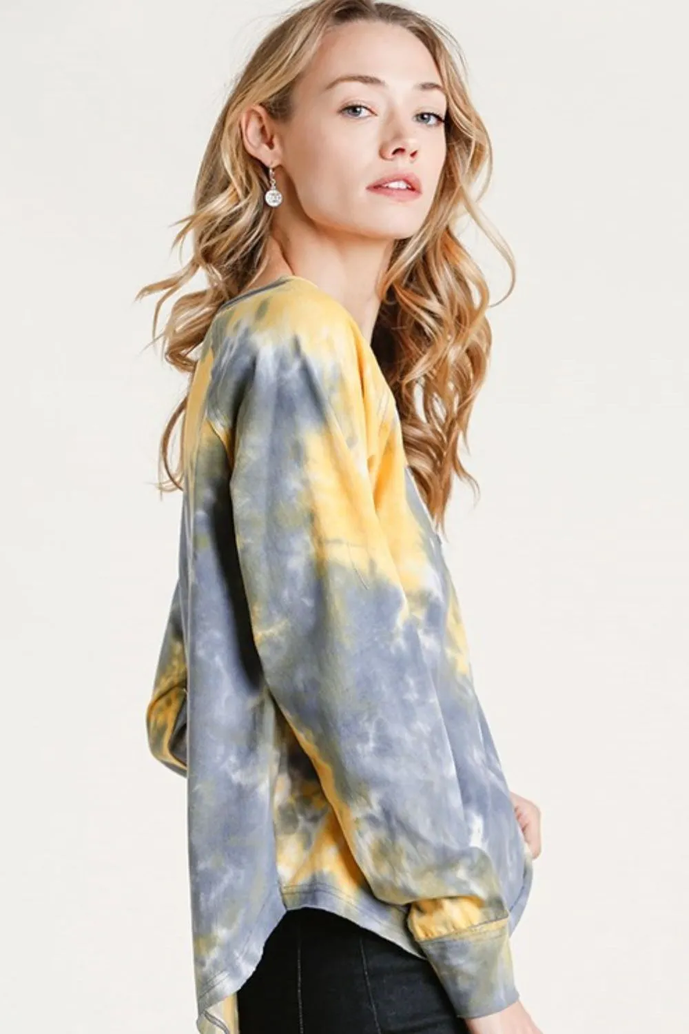 Full Size Tie Dye Button Front Long Raglan Sleeve Top Plus Size, image 2