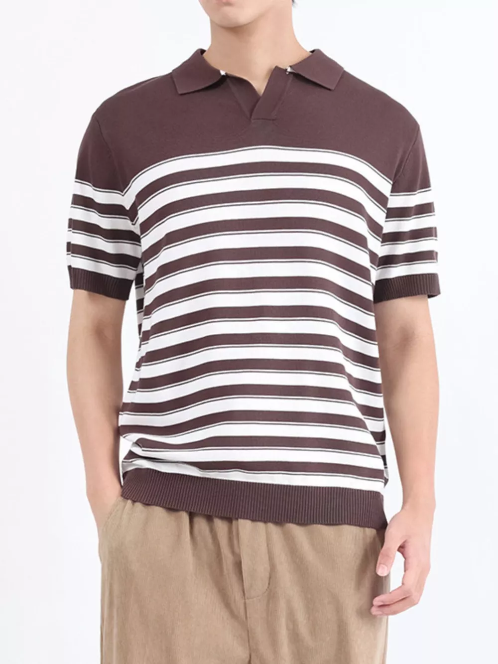 Men's Plus Size Striped Knit Short Sleeve Polo, image 5