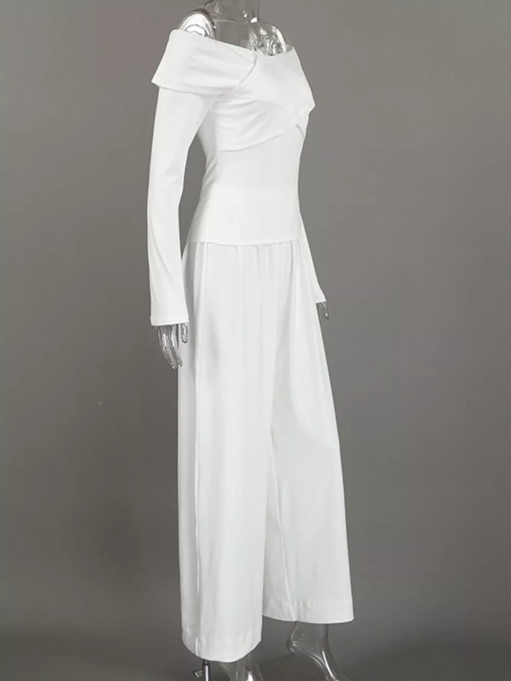 Off-Shoulder Long Sleeve Top and Wide-Leg Pants Set, image 6