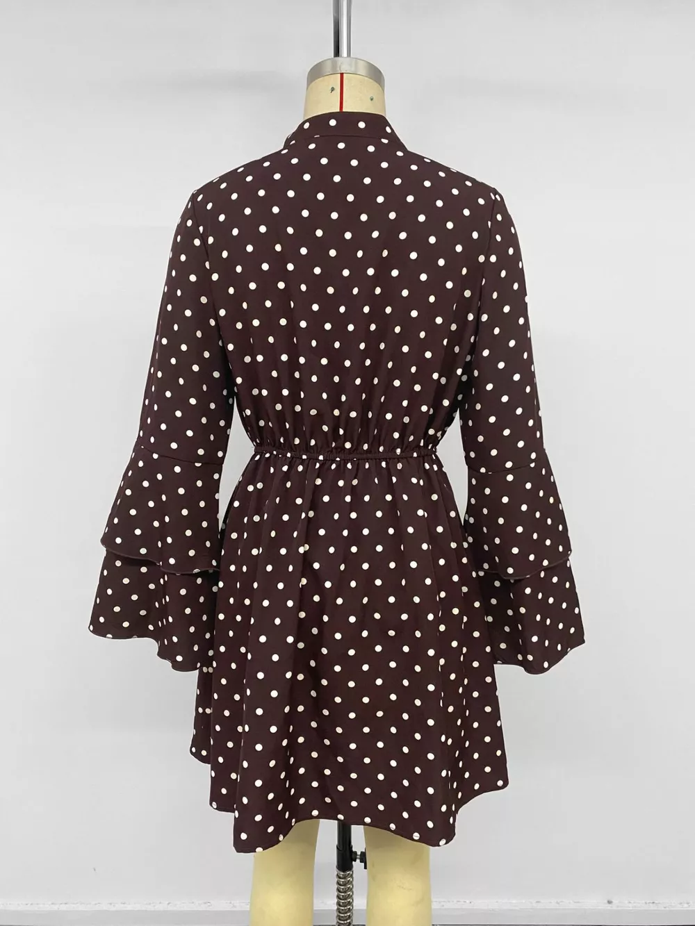 Polka Dot Flare Sleeve Tie Neck Dress, image 8