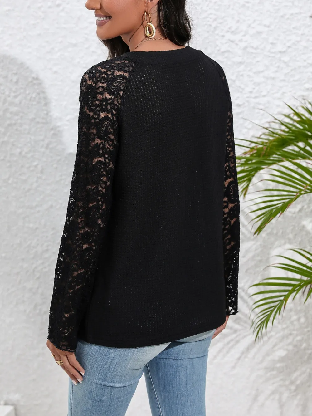 Half Button Raglan Sleeve Blouse, image 2