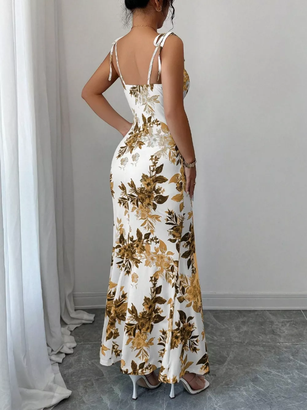 Printed Tie Strap Slit Maxi Dress, image 27