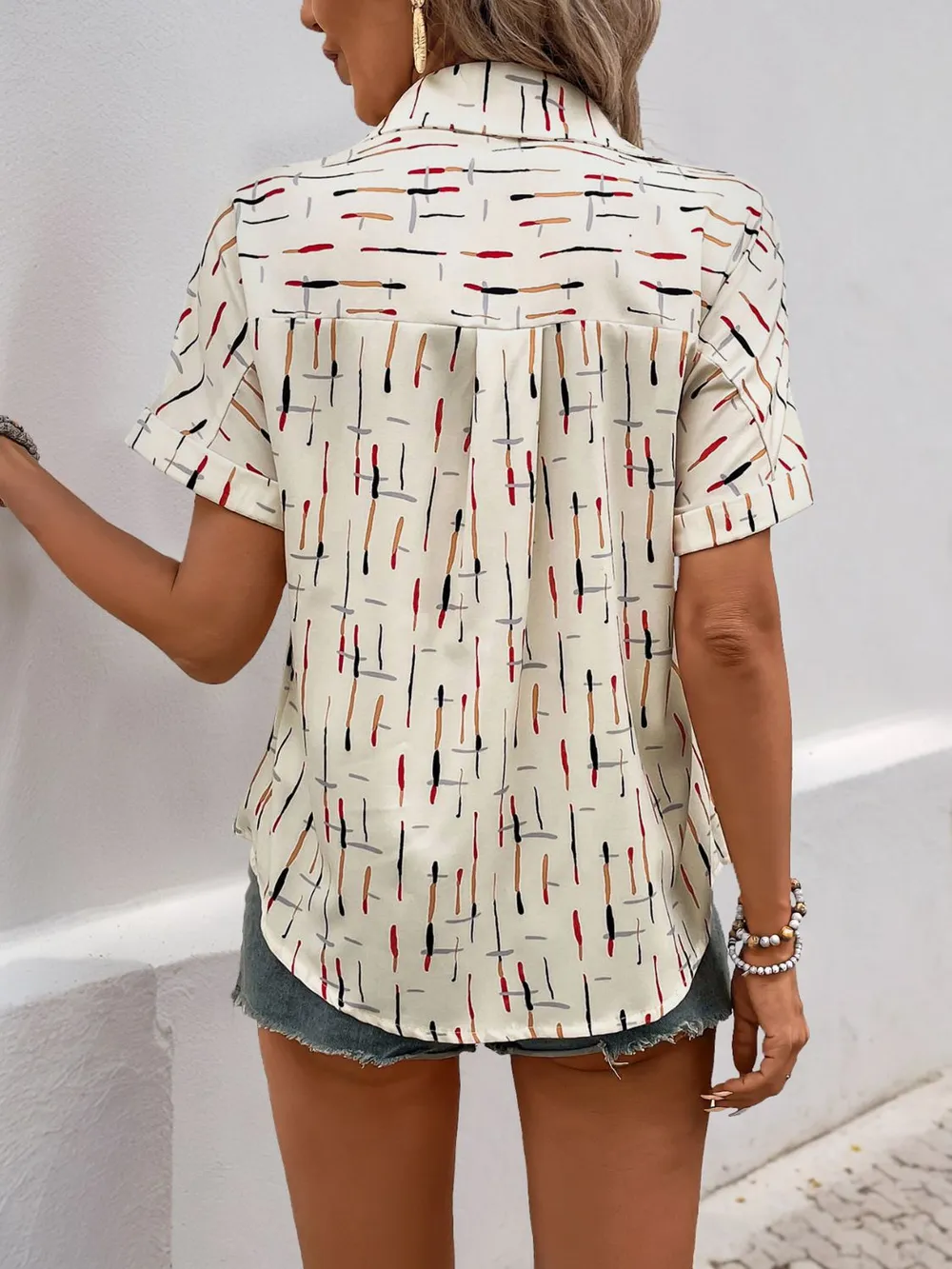 Printed Collared Neck Short Sleeve Shirt, image 5
