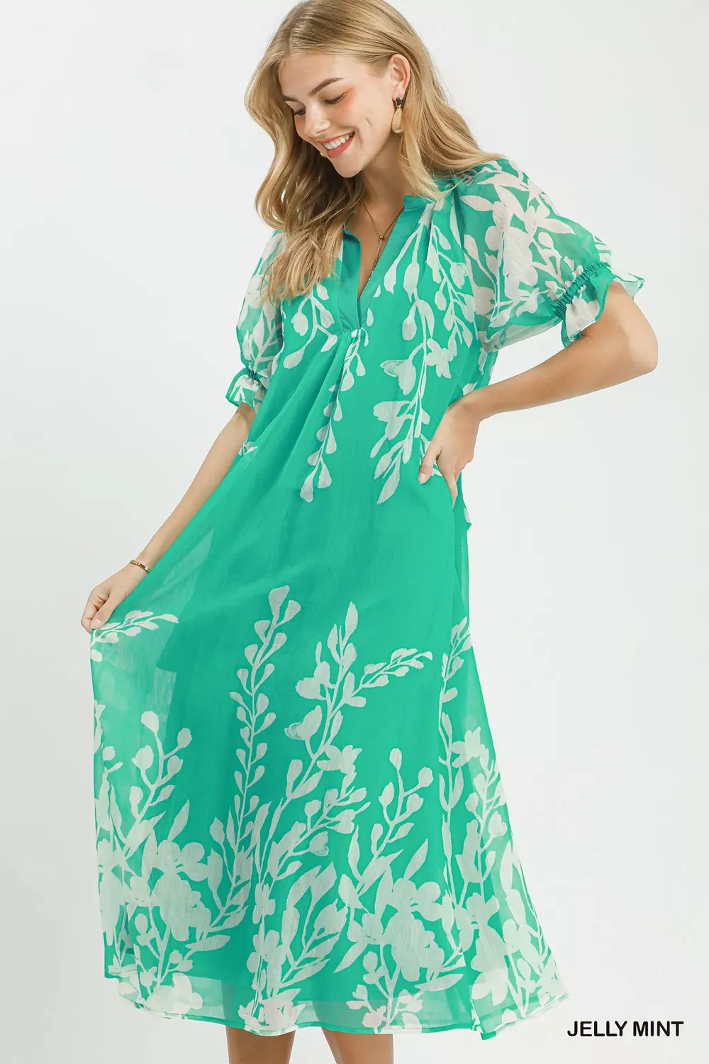 Floral Print Tie Waist Midi Dress with Side Pockets