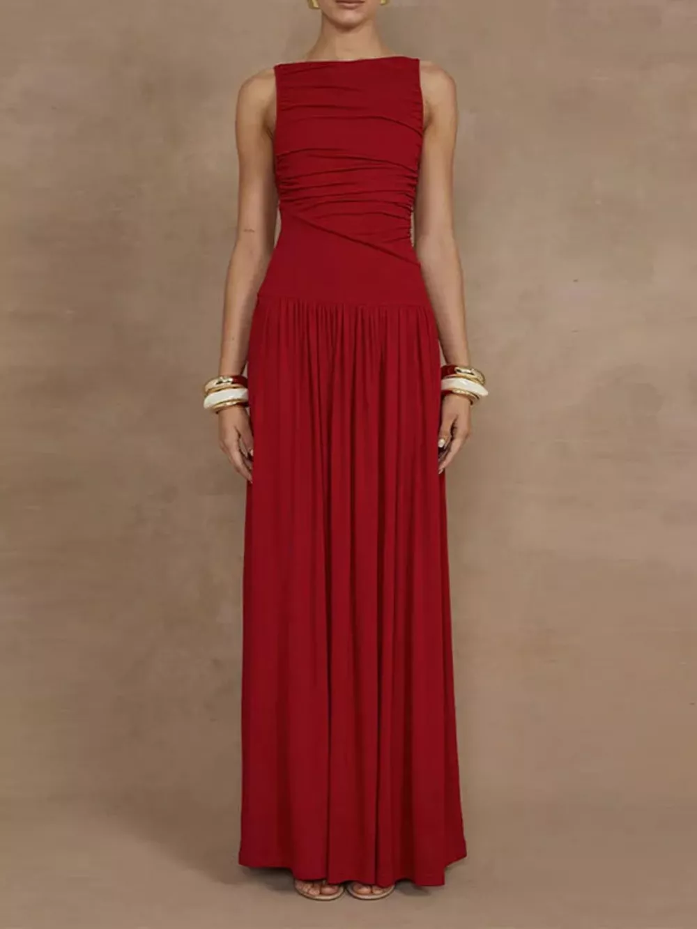 Ruched Sleeveless Maxi Dress, image 2