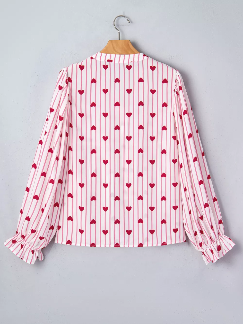 Stripe Textured Heart Print Long Flounce Sleeve Shirt, image 3