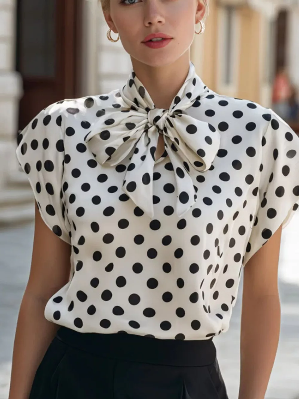 Polka Dot Bow Tie Blouse