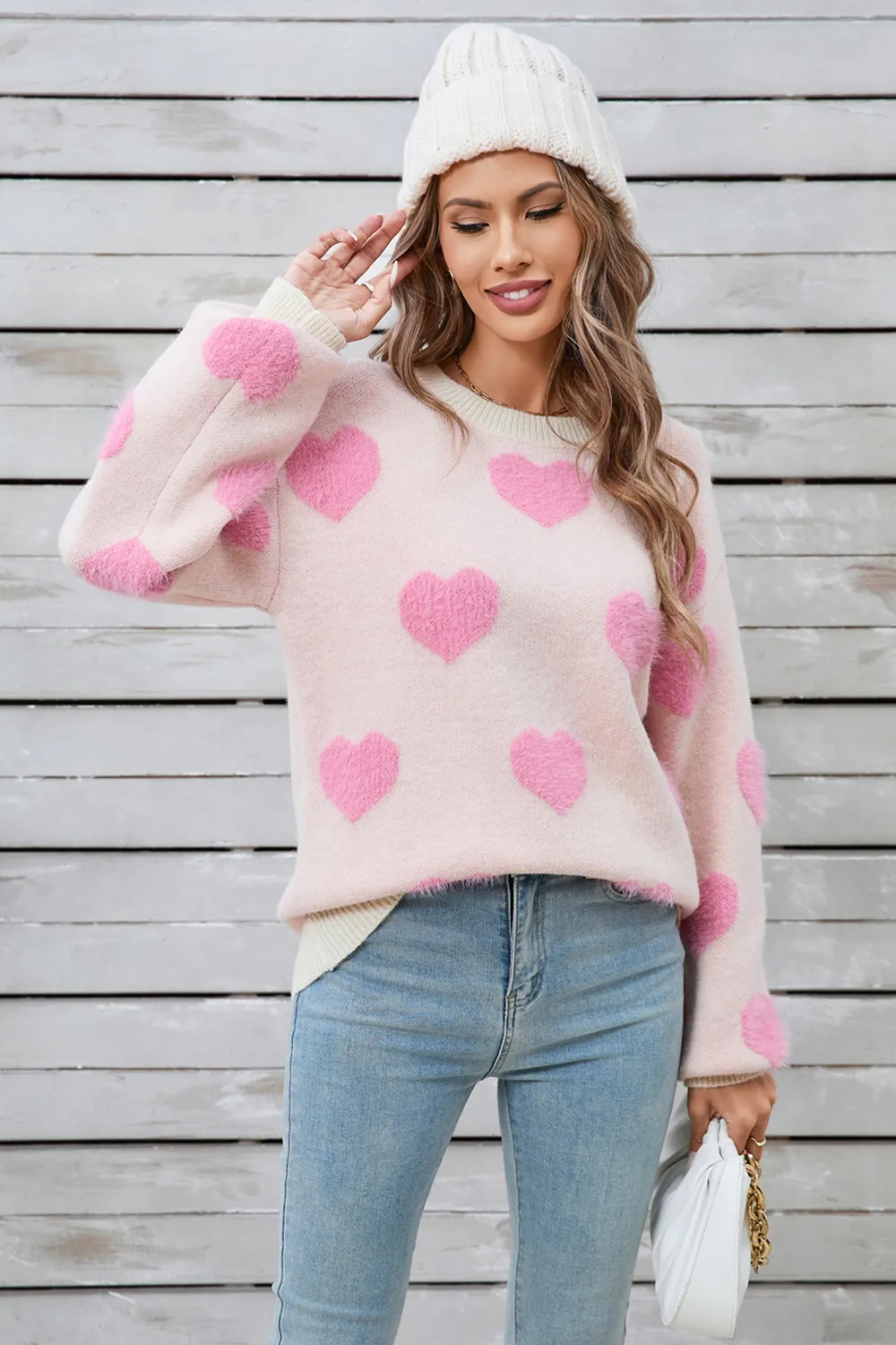 Heart Dropped Shoulder Long Sleeve Sweater, image 9