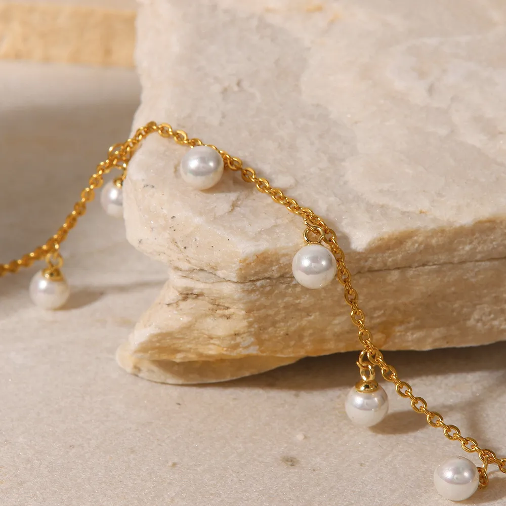 Pearl 18K Gold-Plated Charm Anklet, image 3