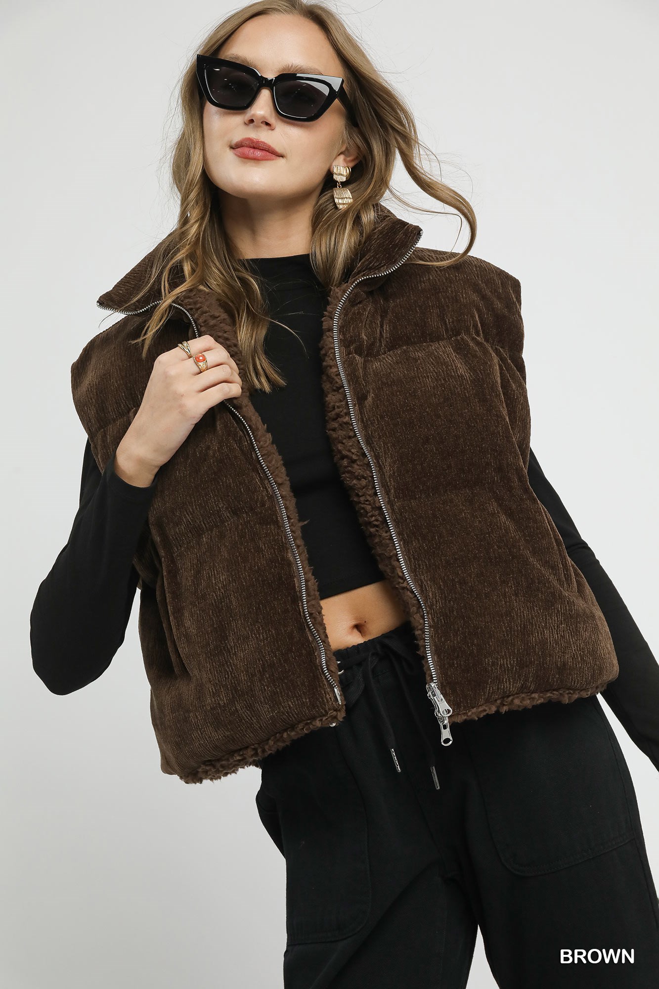 Sherpa-Lined Zip Vest with Drawstring Hem, image 2