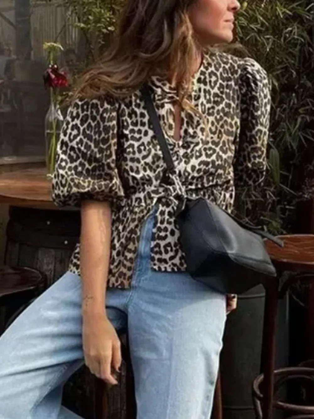 Leopard Print Puff Sleeve Blouse, image 2