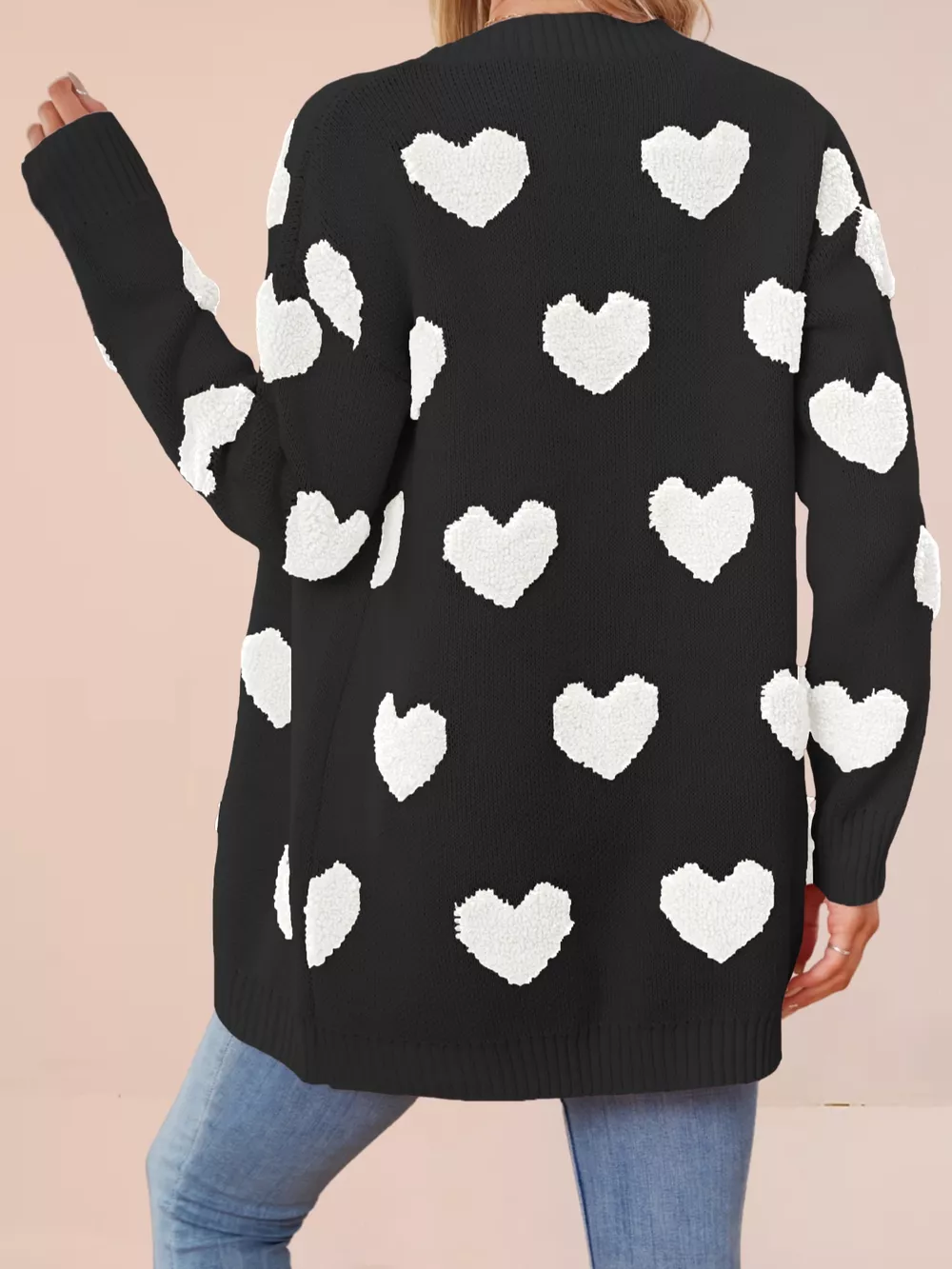 Heart Pattern Knit Button-Up Cardigan, image 16