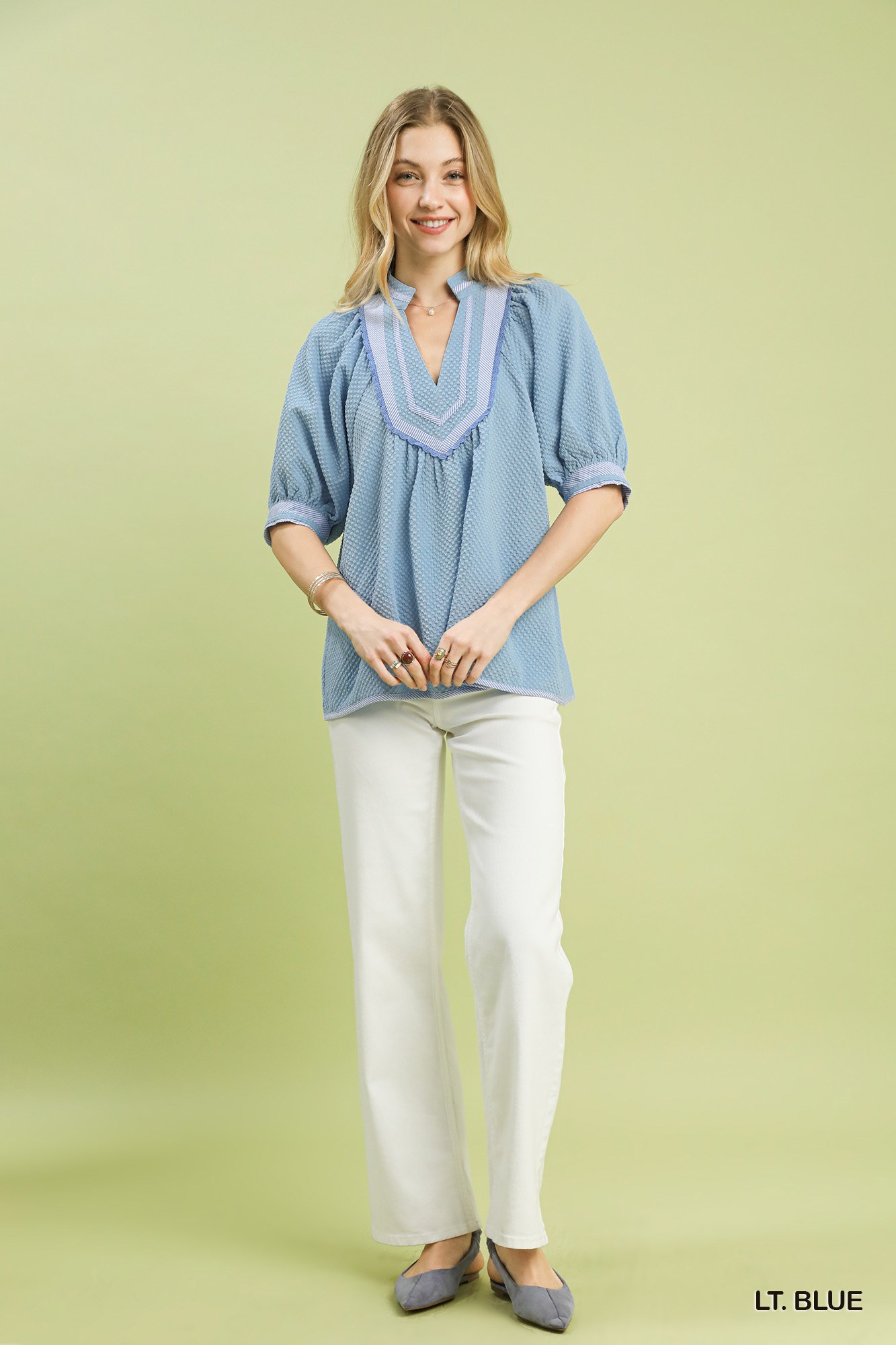 Textured Jacquard Contrast Trim Top, image 4