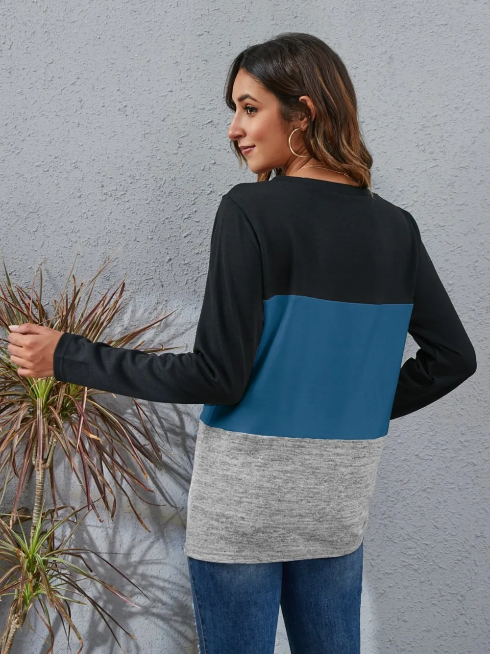 Color Block Round Neck Long Sleeve T-Shirt, image 14