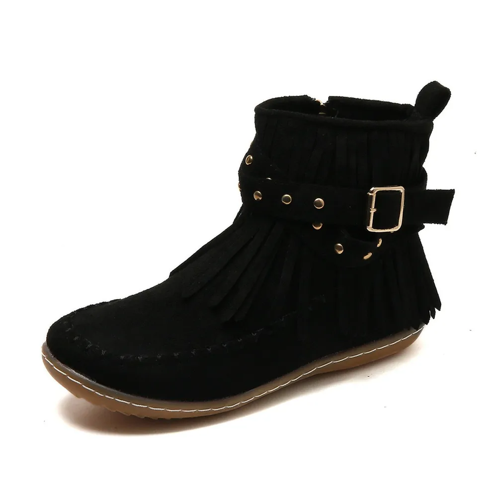 Fringe Studded Suede Flat Boots, image 9