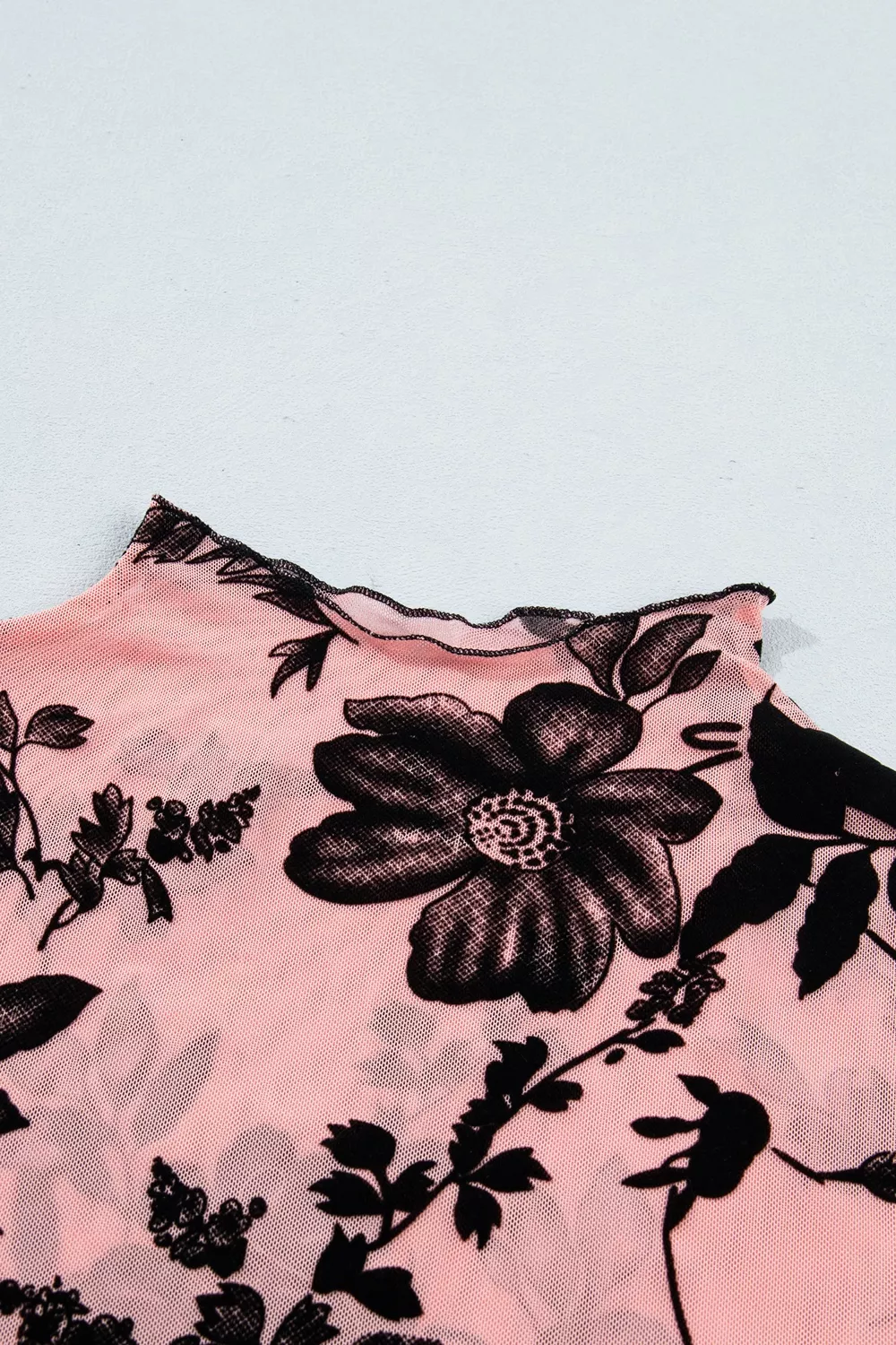 Floral Print Mesh Long Sleeve Pullover Blouse, image 7