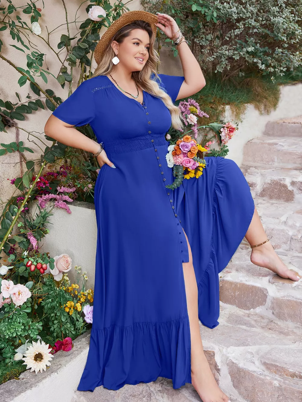 Plus Size Ruffled Hem V-Neck Maxi Dress, image 4