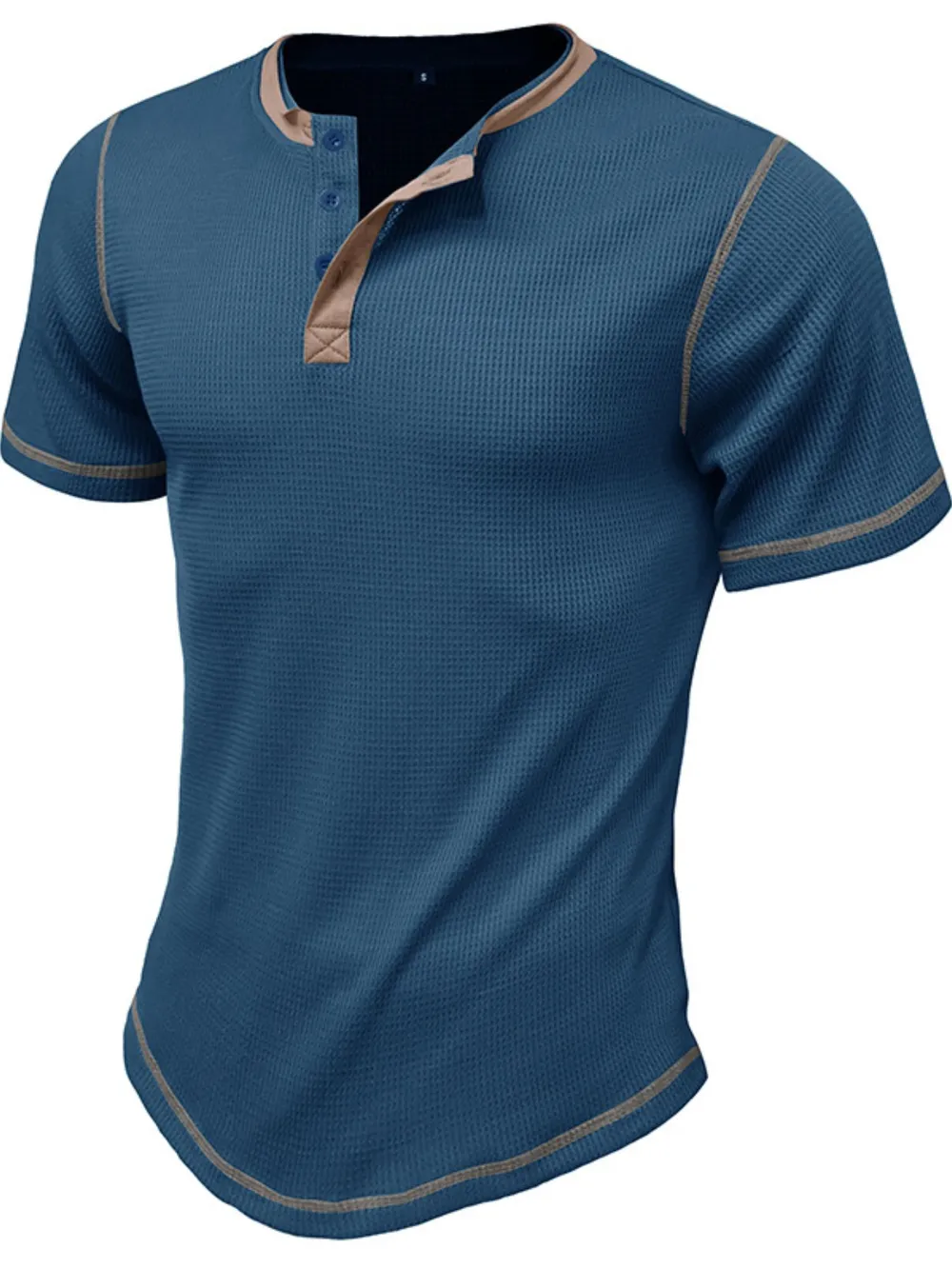 Men's Full Size Contrast Stitch Henley Polo Shirt Plus Size, image 4