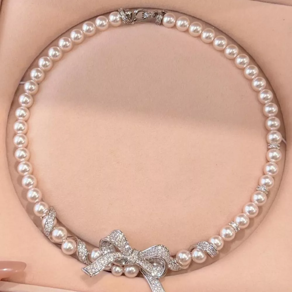 Pearl Necklace with Bow Pendant, image 4